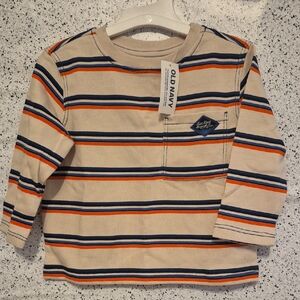 Old Navy Kids Long Sleeve Striped Tee - Cream, Orange, and Blue